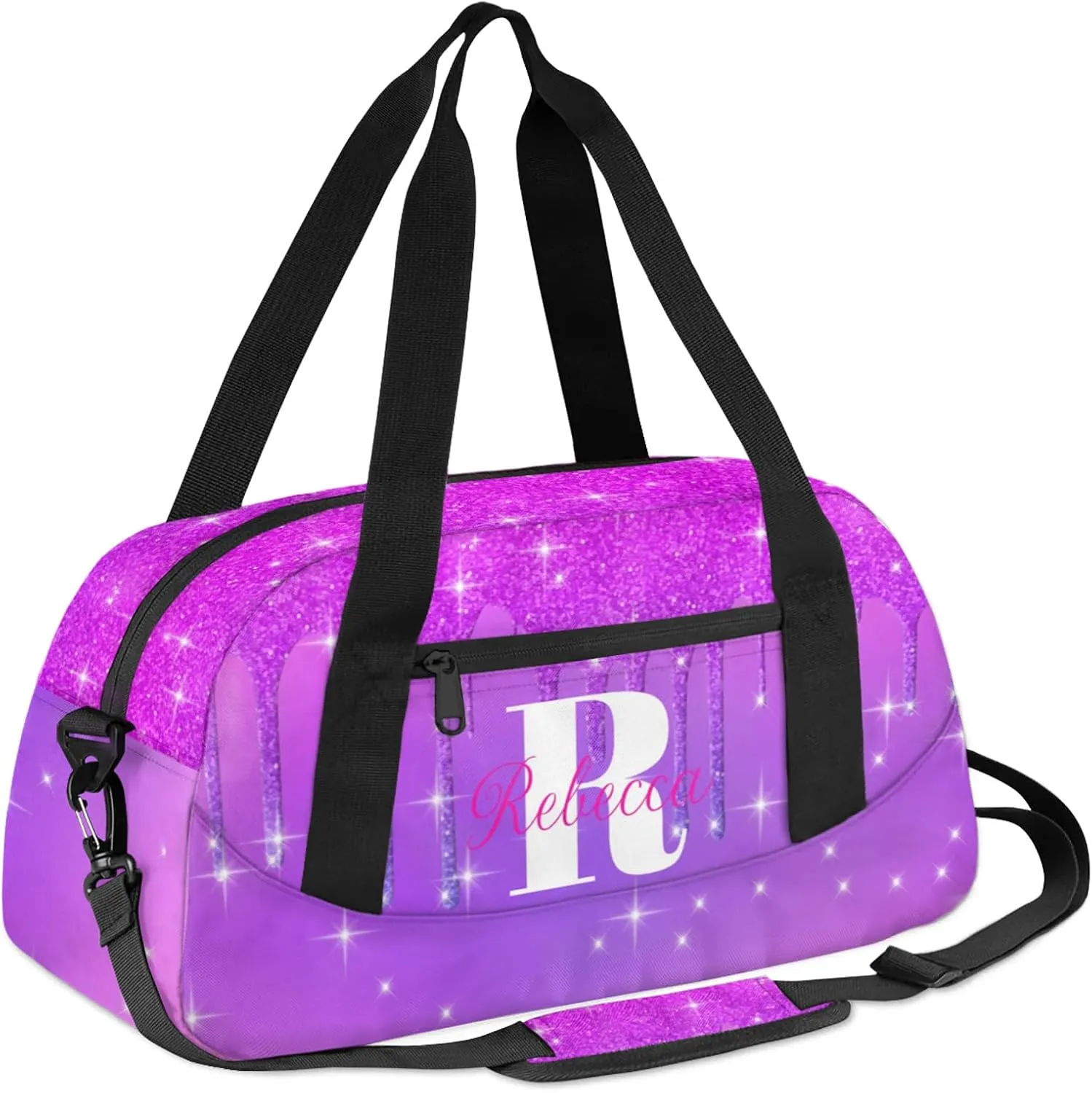 Custom Name Sports Duffel Bag Personalized Dance Gym Bag for Women Men Overnight Weekender Travel Duffel Bags Lightweight 18.5in, Purple