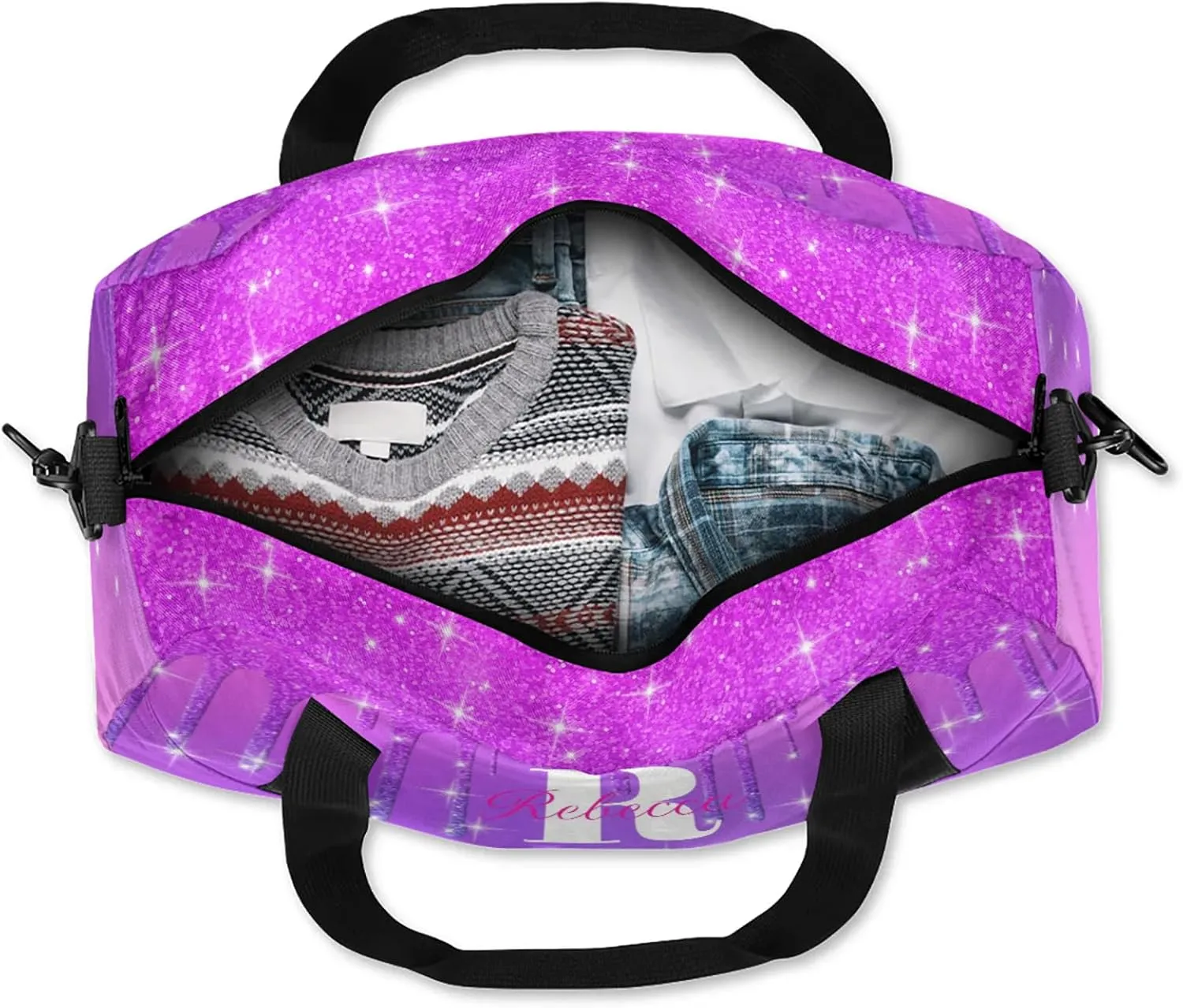 Custom Name Sports Duffel Bag Personalized Dance Gym Bag for Women Men Overnight Weekender Travel Duffel Bags Lightweight 18.5in, Purple