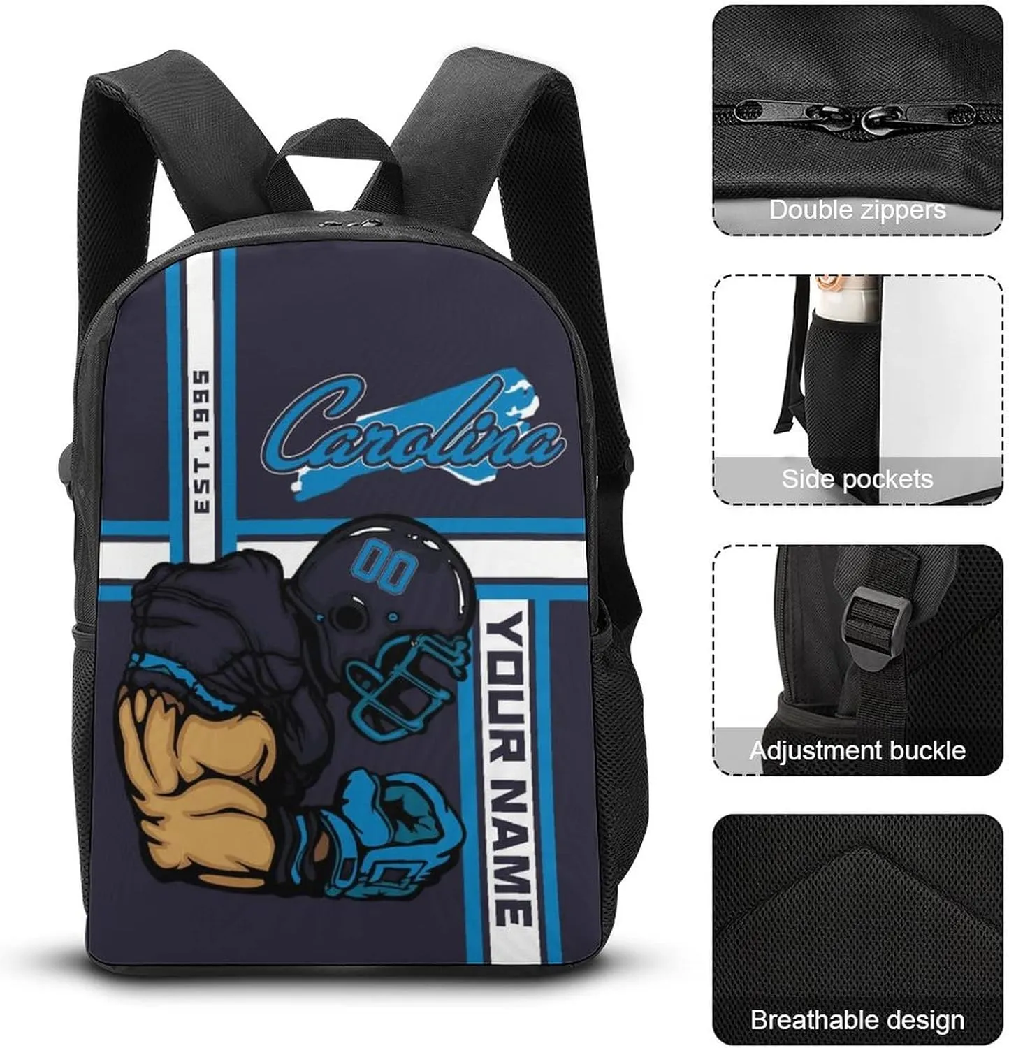 Custom Shoulder Carolina Backpack Personalized Any Name Number 17 Inch Large Capacity Laptop Bag Bookbag Gifts for Men Women