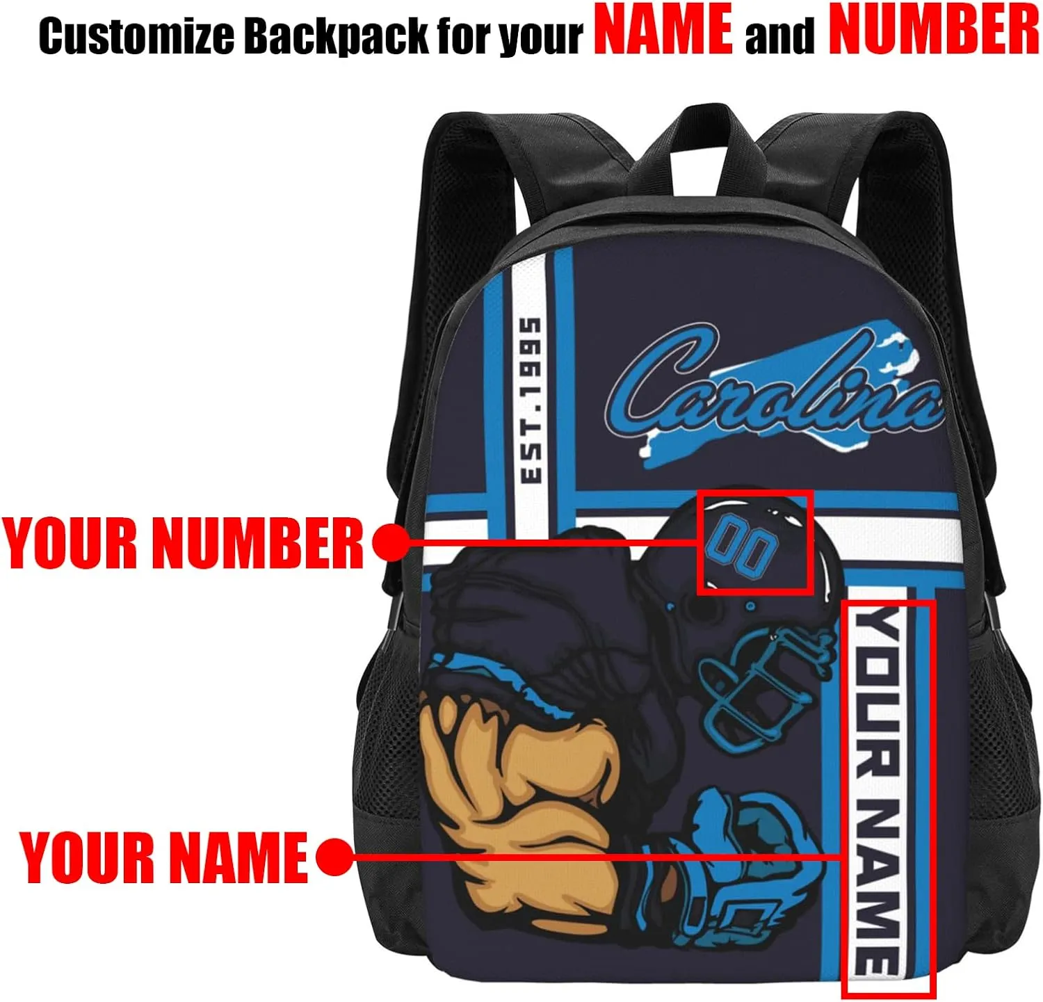 Custom Shoulder Carolina Backpack Personalized Any Name Number 17 Inch Large Capacity Laptop Bag Bookbag Gifts for Men Women