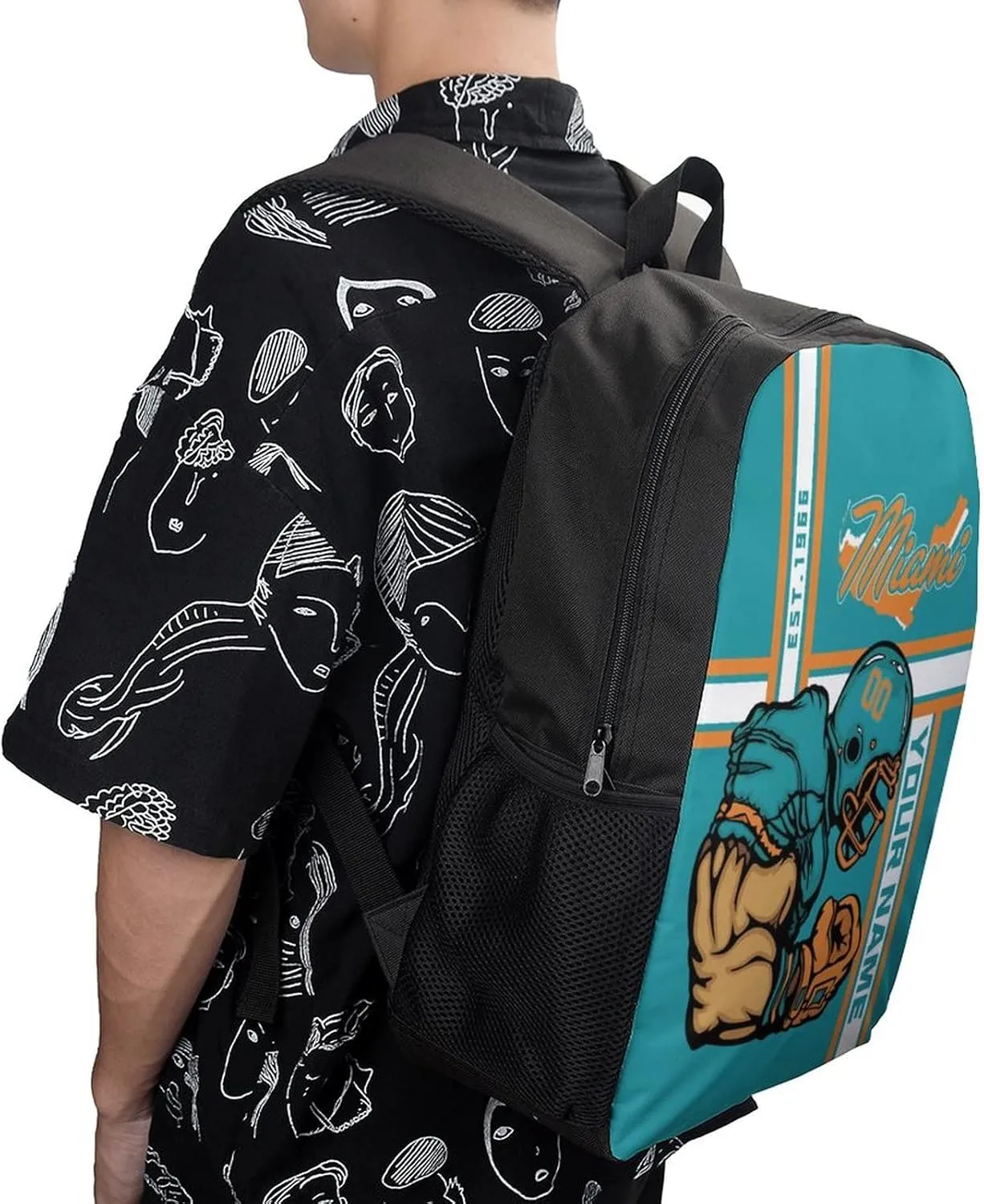 Custom Shoulder Miami Backpack Personalized Any Name Number 17 Inch Large Capacity Laptop Bag Bookbag Gifts for Men Women