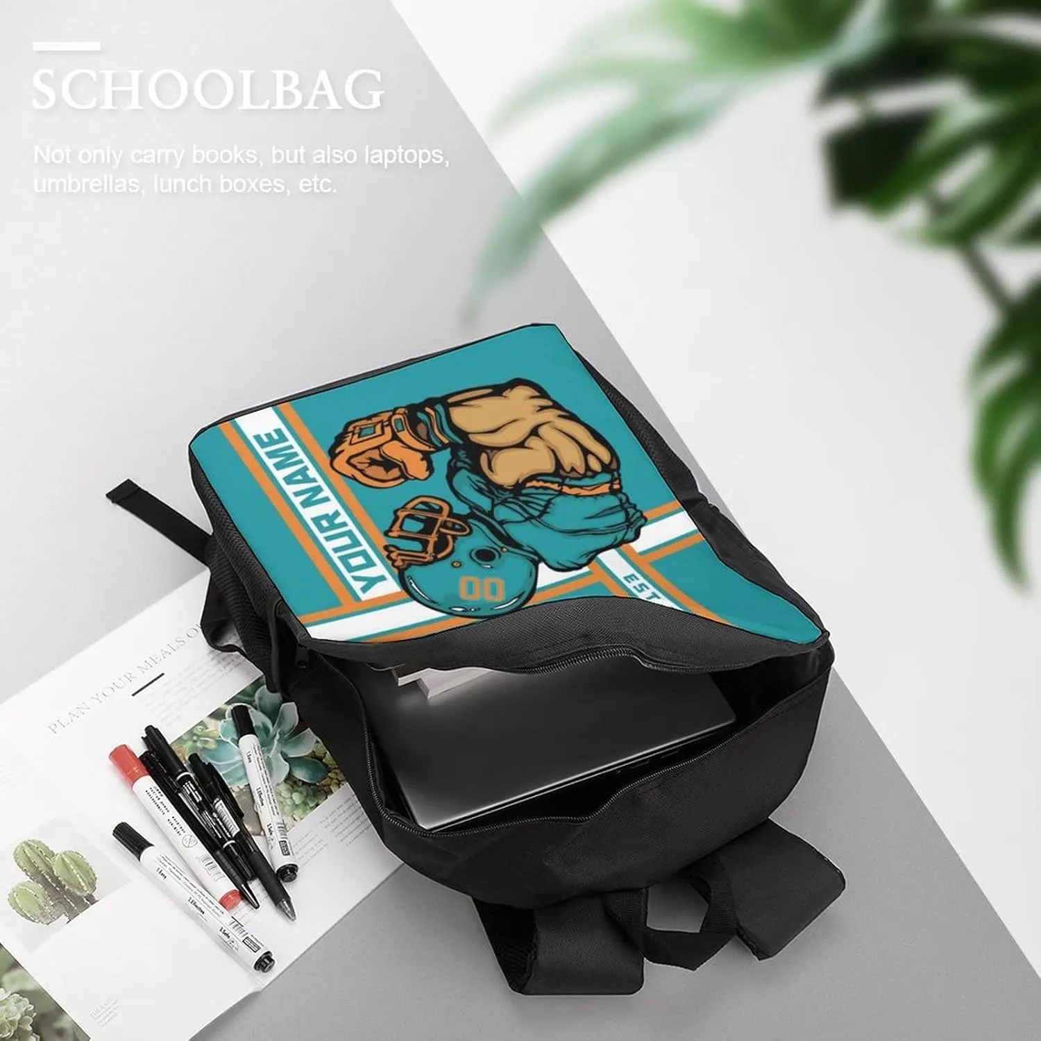 Custom Shoulder Miami Backpack Personalized Any Name Number 17 Inch Large Capacity Laptop Bag Bookbag Gifts for Men Women