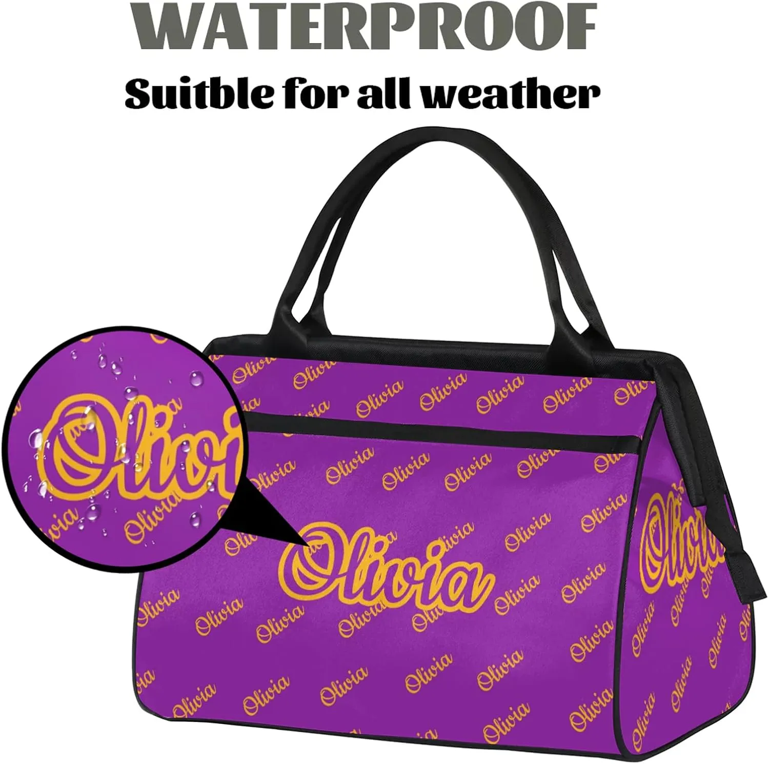 Custom Sport Duffel Bags Personalized Travel Overnight Bag Waterproof Dance Bag Lightweight Carry-On Tote for Women Men 15.2in, Purple Yellow