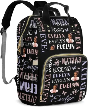 Customizable Large Capacity Diaper Bag Personalized Name, Waterproof Multi-Function Mommy Bag with Thermal Pockets for Girls，Black girl