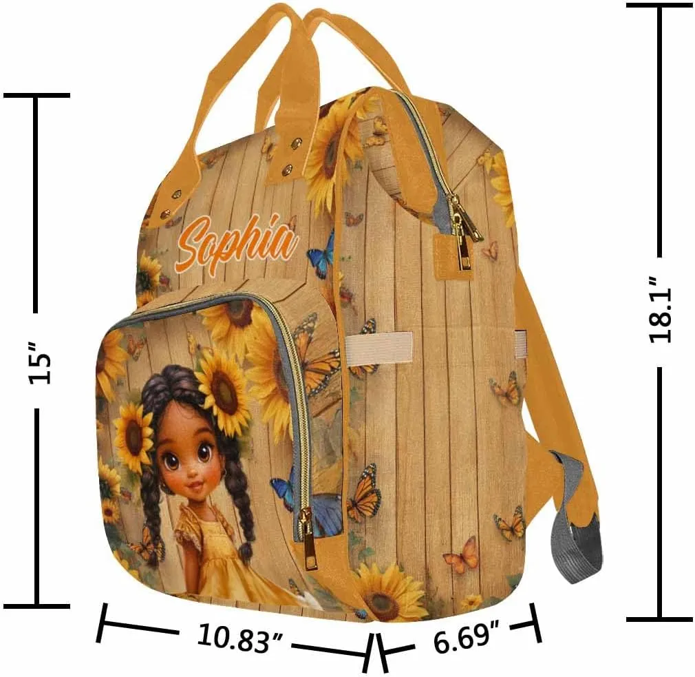 Customization Diaper Bag Backpack Princess Flowers Cute Girl Casual Daypack with Name Waterproof Customize Name Nappy Bags for Mom Mother's Day Christmas Birthday Baby Shower