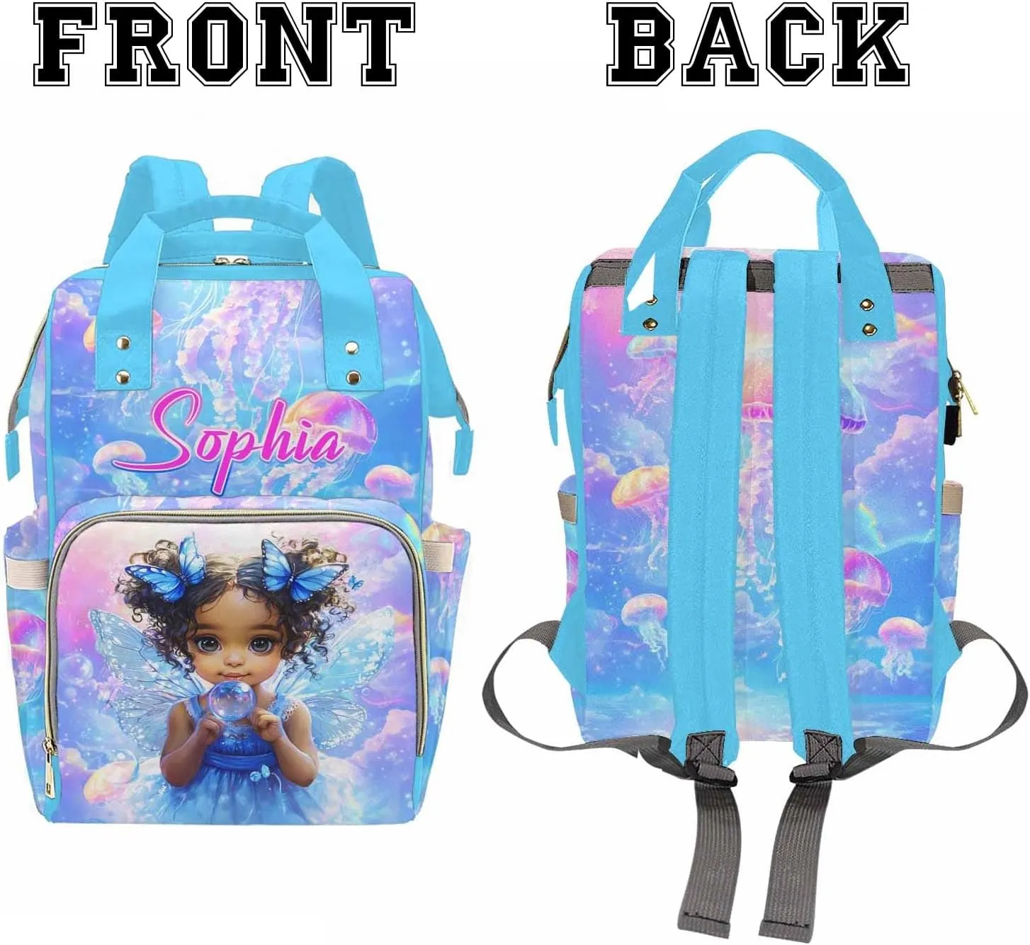 Customize Diaper Backpack Cute Girl Butterfly Wing Diapering Bag with Name Large Capacity Personalized Name Mommy Bags for Newborn Baby Boys Girls Father's Day Mother's Day Birthday