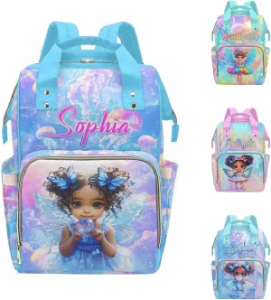 Customize Diaper Backpack Cute Girl Butterfly Wing Diapering Bag with Name Large Capacity Personalized Name Mommy Bags for Newborn Baby Boys Girls Father's Day Mother's Day Birthday