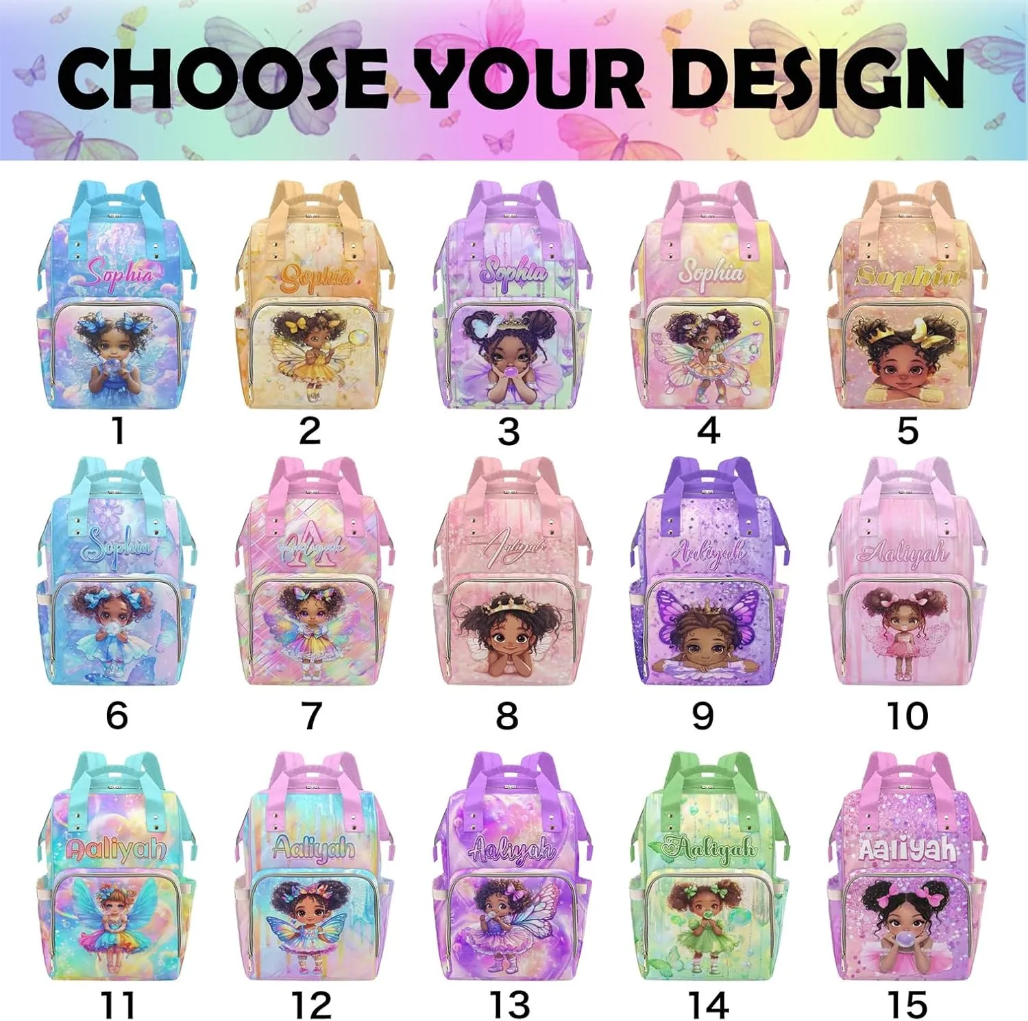 Customize Diaper Backpack Cute Girl Butterfly Wing Diapering Bag with Name Large Capacity Personalized Name Mommy Bags for Newborn Baby Boys Girls Father's Day Mother's Day Birthday