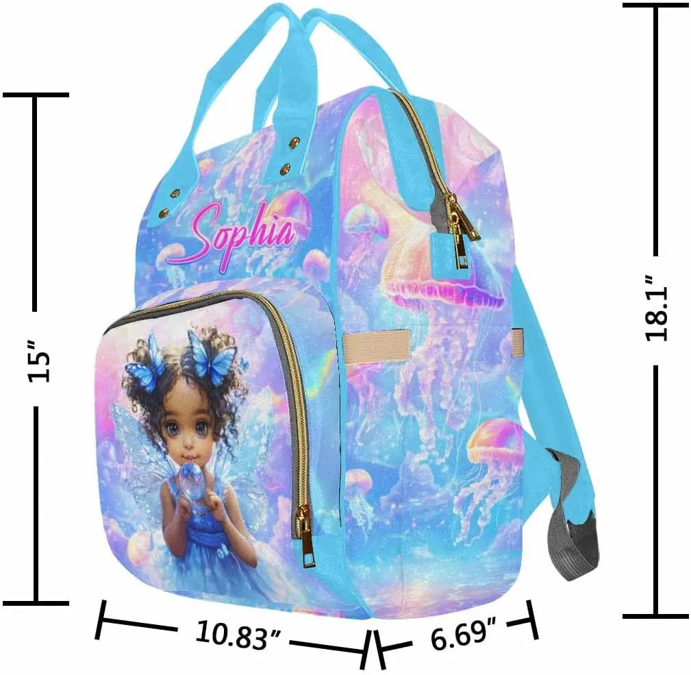 Customize Diaper Backpack Cute Girl Butterfly Wing Diapering Bag with Name Large Capacity Personalized Name Mommy Bags for Newborn Baby Boys Girls Father's Day Mother's Day Birthday