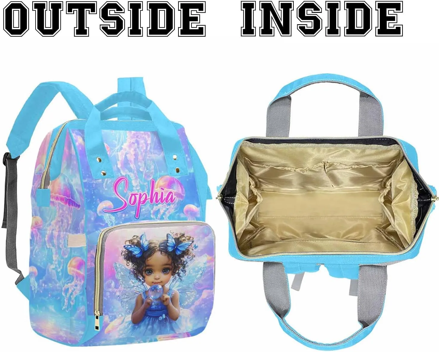 Customize Diaper Backpack Cute Girl Butterfly Wing Diapering Bag with Name Large Capacity Personalized Name Mommy Bags for Newborn Baby Boys Girls Father's Day Mother's Day Birthday