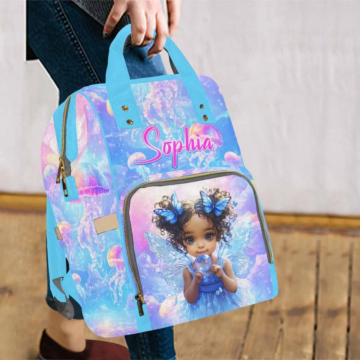 Customize Diaper Backpack Cute Girl Butterfly Wing Diapering Bag with Name Large Capacity Personalized Name Mommy Bags for Newborn Baby Boys Girls Father's Day Mother's Day Birthday