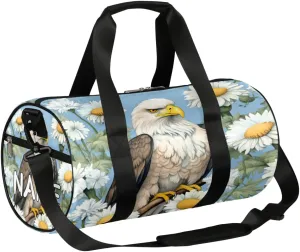 Customized Sports Gym Duffel Bag for Women & Men with Name,Birds Falcon Daisy Waterproof Personalized Tote Travel Beach Bag for Weekender Overnight Dance Carry-On Bag