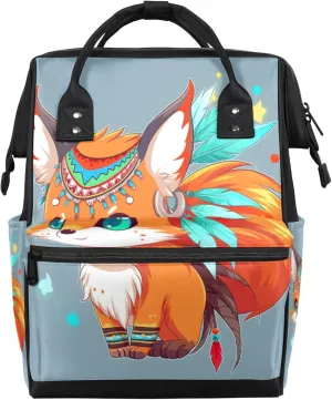 Cute Fox Cartoon Diaper Bag Mommy Bags With Adjustable Shoulder Strap Waterproof Multifunction Shoulder Bag Travel Large Capacity Backpack for Moms And Dads