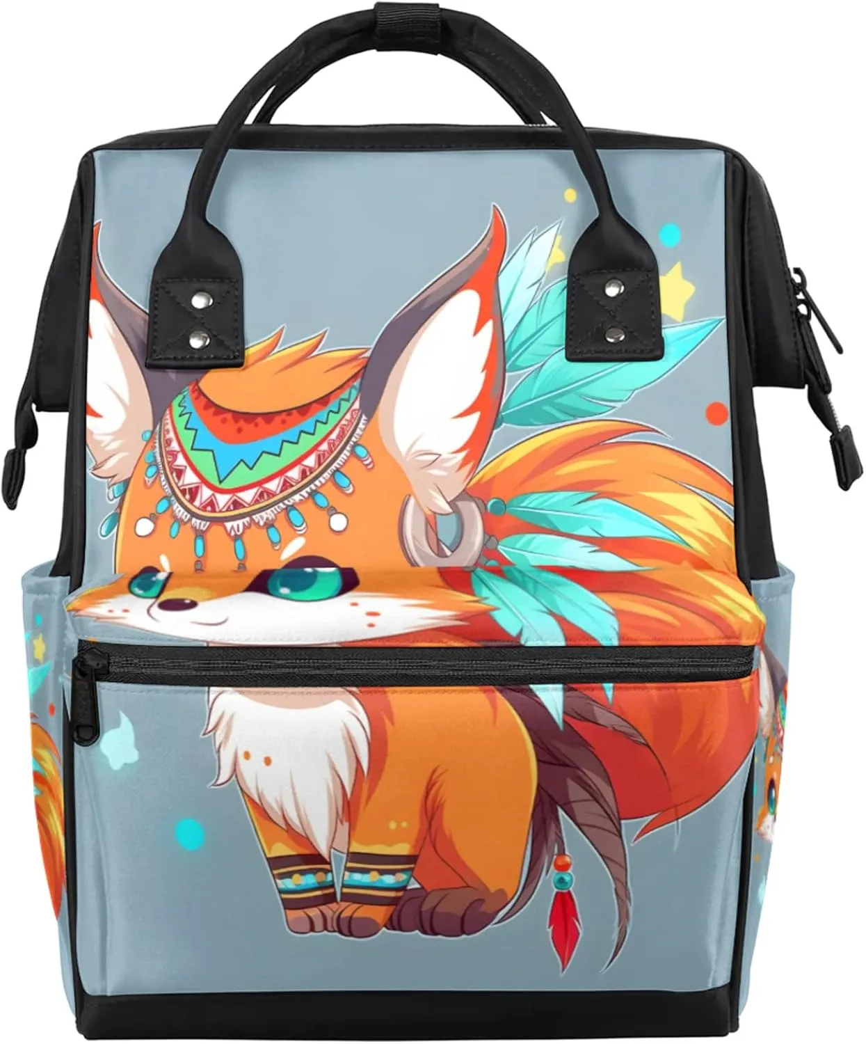 Cute Fox Cartoon Diaper Bag Mommy Bags With Adjustable Shoulder Strap Waterproof Multifunction Shoulder Bag Travel Large Capacity Backpack for Moms And Dads