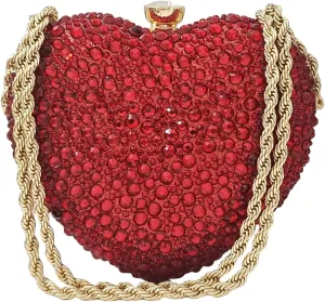 Cute Heart Shape Clutch Purse Mini Love Heart Rhinestone Wedding Handbag Party Twisted Chain Women Purse