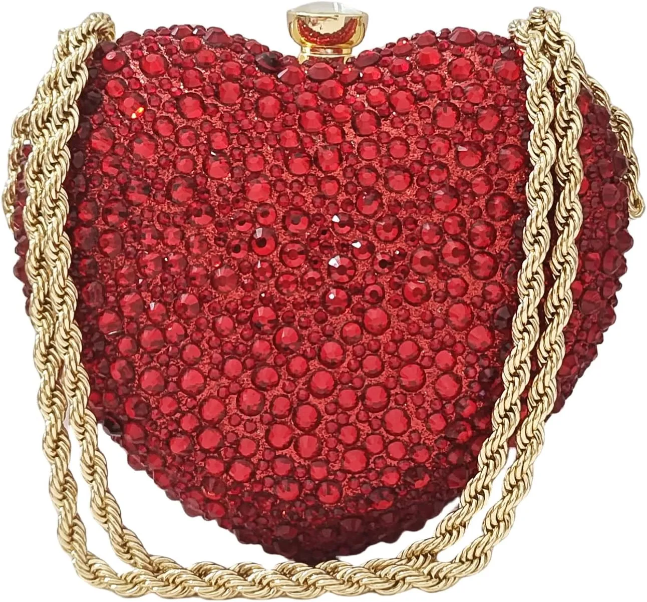 Cute Heart Shape Clutch Purse Mini Love Heart Rhinestone Wedding Handbag Party Twisted Chain Women Purse