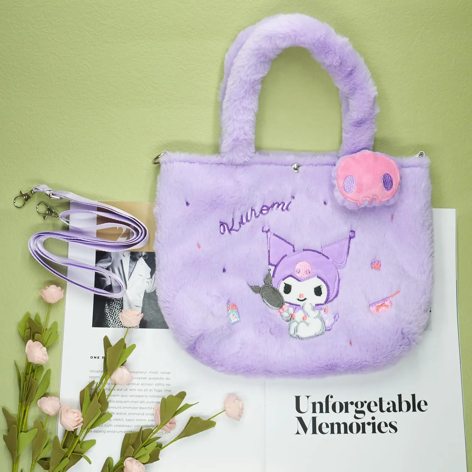 Cute Kumi Plush Crossbody Bag with Adjustable Shoulder Strap, Kawaii Handbag with Buckle, Kitty Family Wallet Purse Shoulder Bag Coin Pouch Accessories for Women Girls