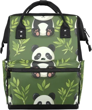 Cute Leaves Pandas Diaper Bag Mommy Bags With Adjustable Shoulder Strap Waterproof Multifunction Shoulder Bag Travel Large Capacity Backpack for Moms And Dads