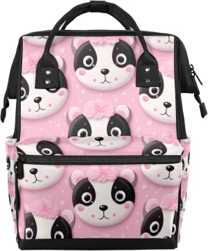Cute Panda Head Flowers Diaper Bag Mommy Bags With Adjustable Shoulder Strap Waterproof Multifunction Shoulder Bag Travel Large Capacity Backpack for Moms And Dads