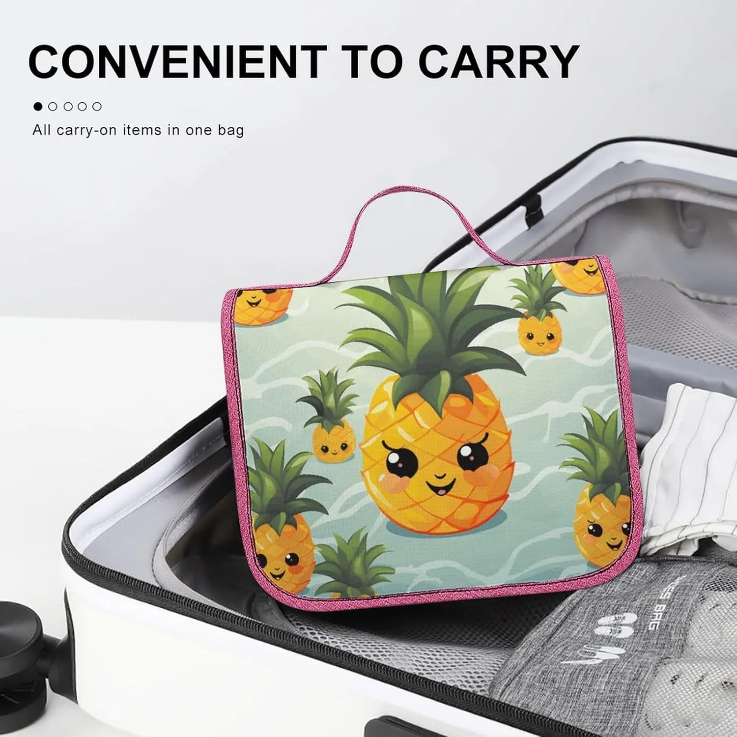 Cute Pineapple Travel Toiletry Bag for Women,Hanging Toiletry Organizer with Hook, Makeup Bag Travel Organizer for Shampoo,Toiletriesl