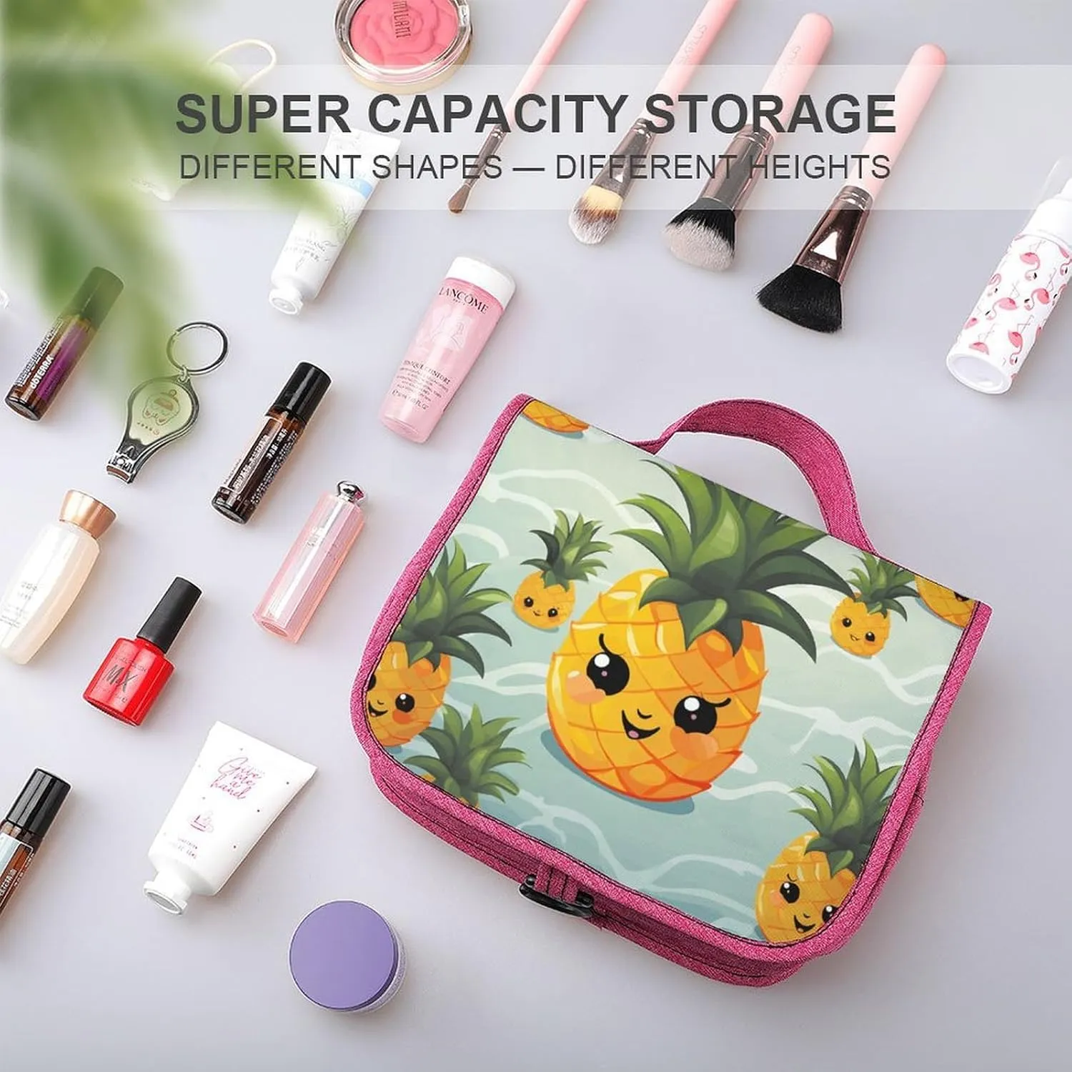 Cute Pineapple Travel Toiletry Bag for Women,Hanging Toiletry Organizer with Hook, Makeup Bag Travel Organizer for Shampoo,Toiletriesl