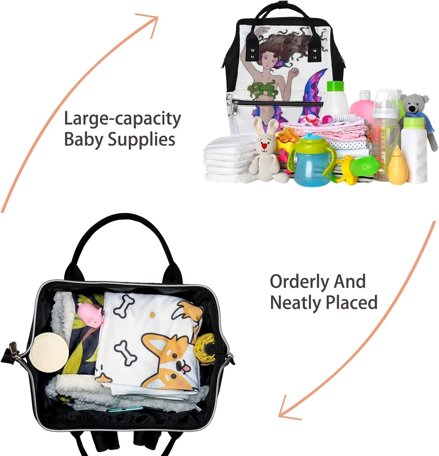 Cute Pink Blue Mermaid Diaper Bag Backpack, waterproof backpack Baby Nappy Changing Bags Laptop Backpack for Travel, Large Capacity, Durable and Stylish for Woman and Men.