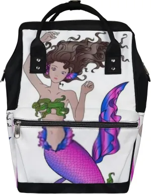 Cute Pink Blue Mermaid Diaper Bag Backpack, waterproof backpack Baby Nappy Changing Bags Laptop Backpack for Travel, Large Capacity, Durable and Stylish for Woman and Men.