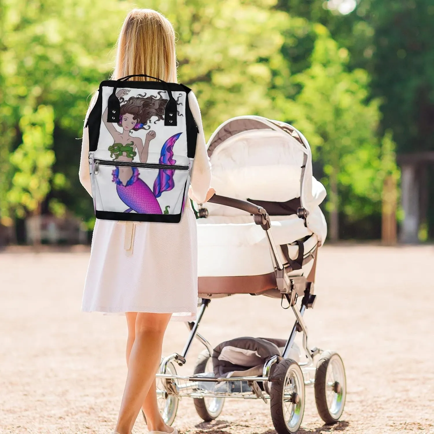 Cute Pink Blue Mermaid Diaper Bag Backpack, waterproof backpack Baby Nappy Changing Bags Laptop Backpack for Travel, Large Capacity, Durable and Stylish for Woman and Men.