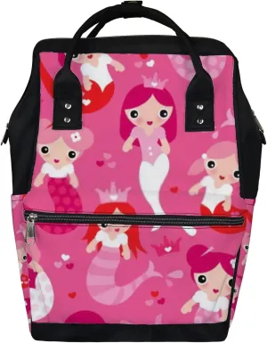 Cute Pink Red Mermaid Princess Girls Diaper Bag Backpack, waterproof backpack Baby Nappy Changing Bags Laptop Backpack for Travel, Large Capacity, Durable and Stylish for Woman and Men.