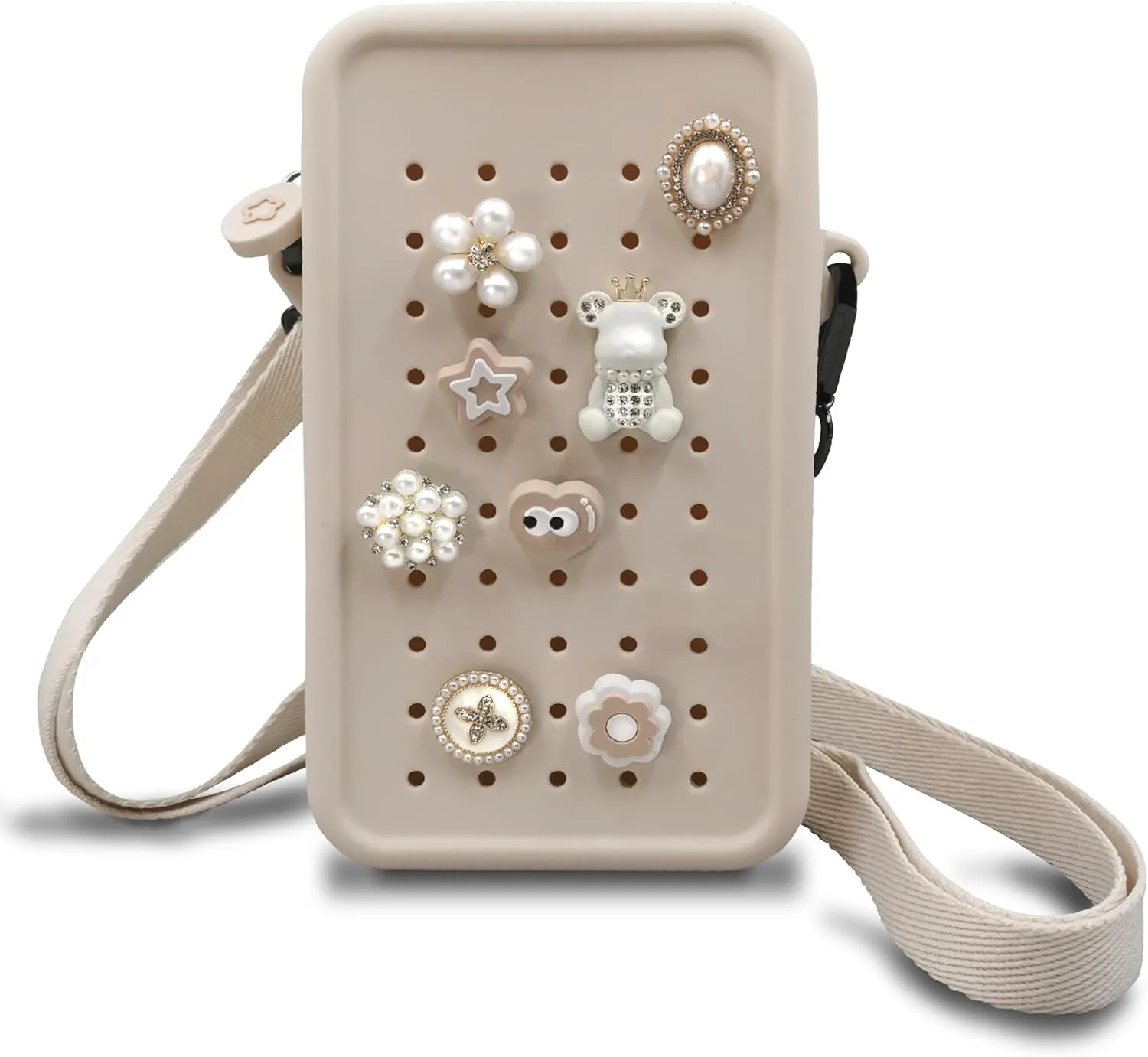 Cute Silicone Clog Crossbody Cell Phone Handbag Wallet with Shiny Charms and Adjustable Strape for Women & Girls