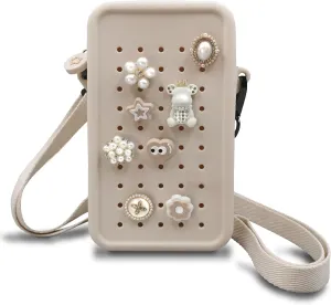 Cute Silicone Clog Crossbody Cell Phone Handbag Wallet with Shiny Charms and Adjustable Strape for Women & Girls
