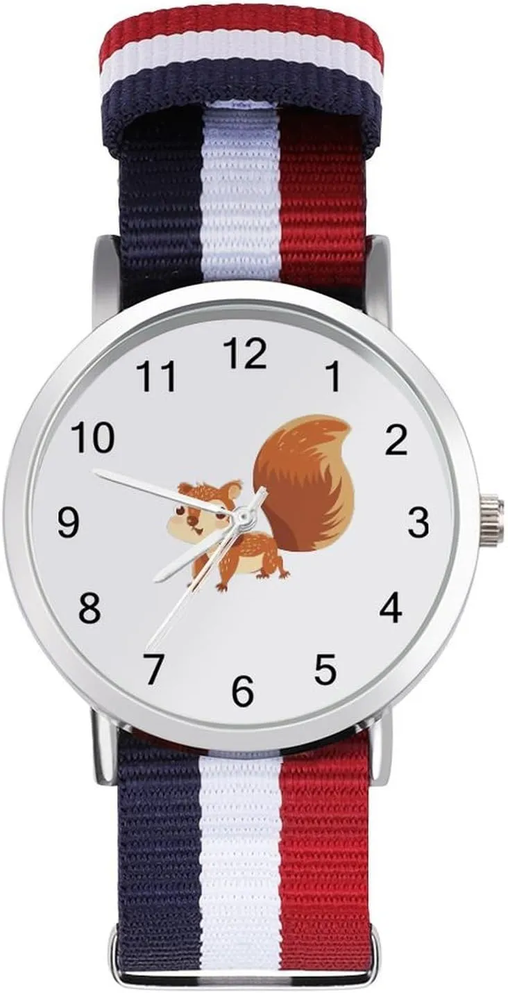 Cute Squirrel Animals Unisex Watch Lightweight Breathable Woven Nylon Wrist Strap Watch with Metal Buckle
