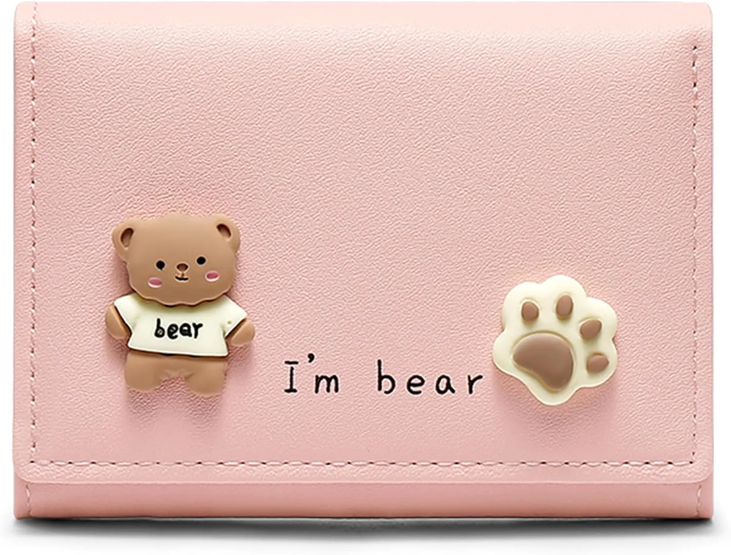 Cute Tri-Folded Wallet PU Leather Aesthetic Wallet Fashion Purse with Cash Pocket Card Slot Holder ID Window for Ladies and Women Cat Paw Pink