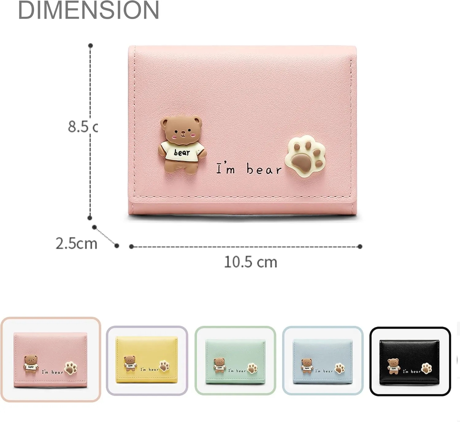 Cute Tri-Folded Wallet PU Leather Aesthetic Wallet Fashion Purse with Cash Pocket Card Slot Holder ID Window for Ladies and Women Cat Paw Pink