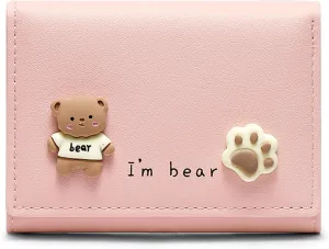 Cute Tri-Folded Wallet PU Leather Aesthetic Wallet Fashion Purse with Cash Pocket Card Slot Holder ID Window for Ladies and Women Cat Paw Pink