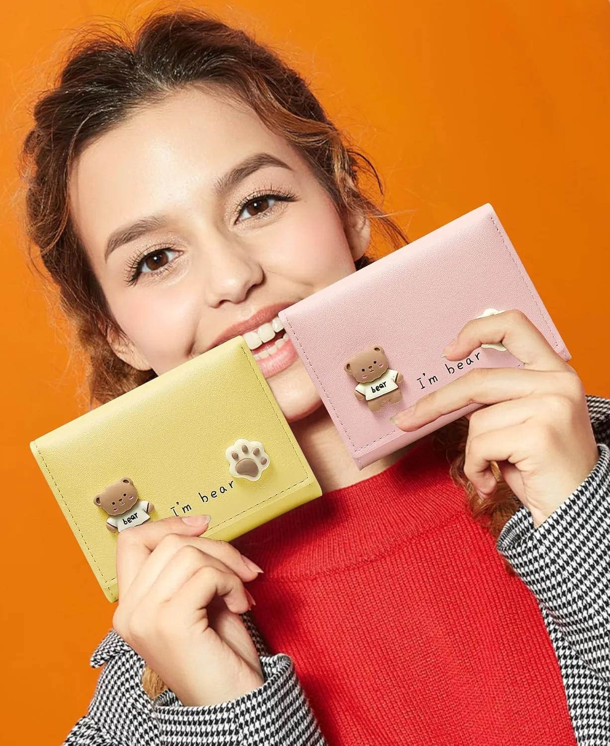 Cute Tri-Folded Wallet PU Leather Aesthetic Wallet Fashion Purse with Cash Pocket Card Slot Holder ID Window for Ladies and Women Cat Paw Pink