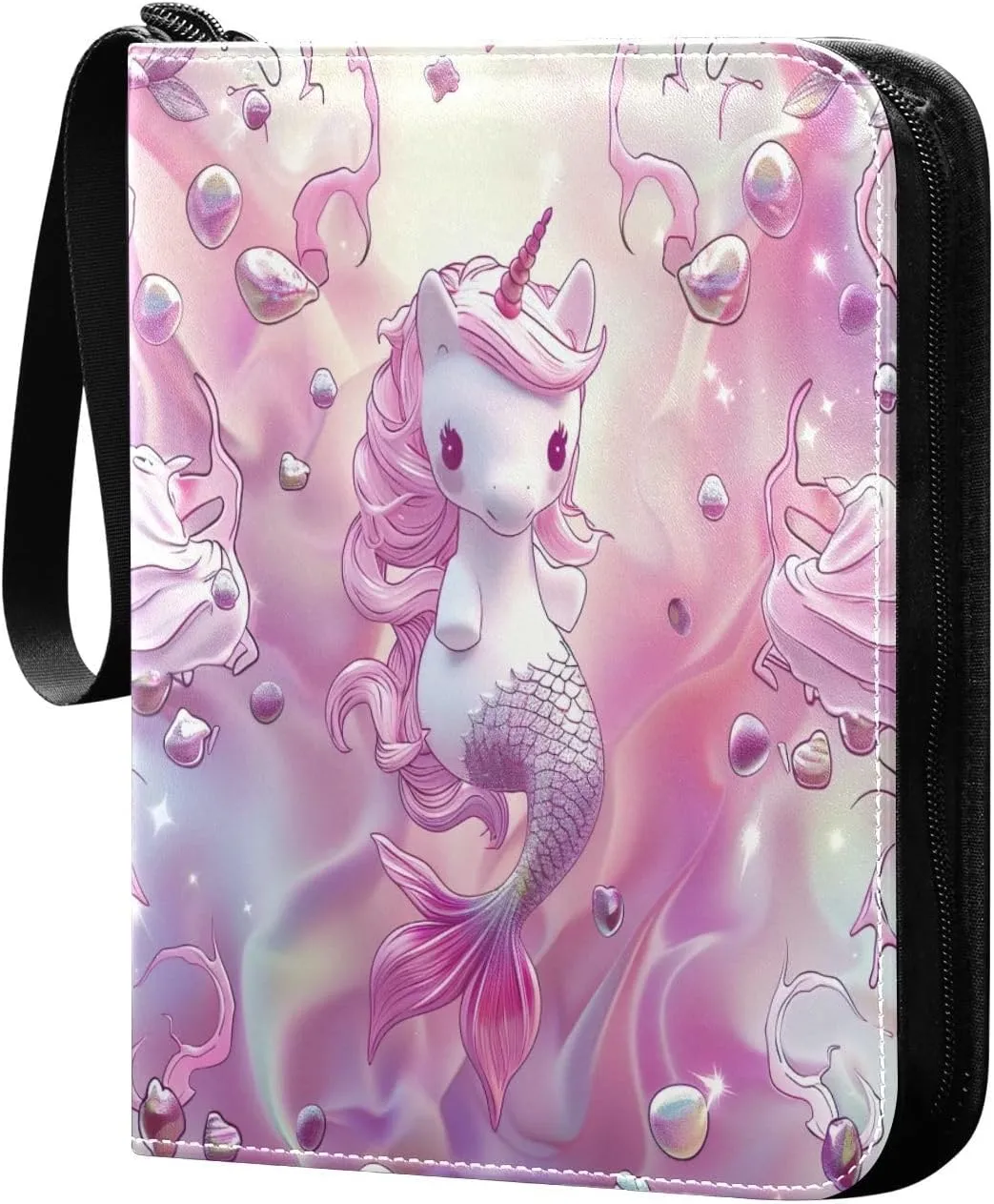 Cute Unicorns Pink Card Binder 4-Pocket, 400 Pockets Trading Cards Holder Games Card Albums Storage Organizer Case for Football, Baseball Cards