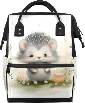 Cute Watercolor Hedgehog Diaper Bag Mommy Bags With Adjustable Shoulder Strap Waterproof Multifunction Shoulder Bag Travel Large Capacity Backpack for Moms And Dads