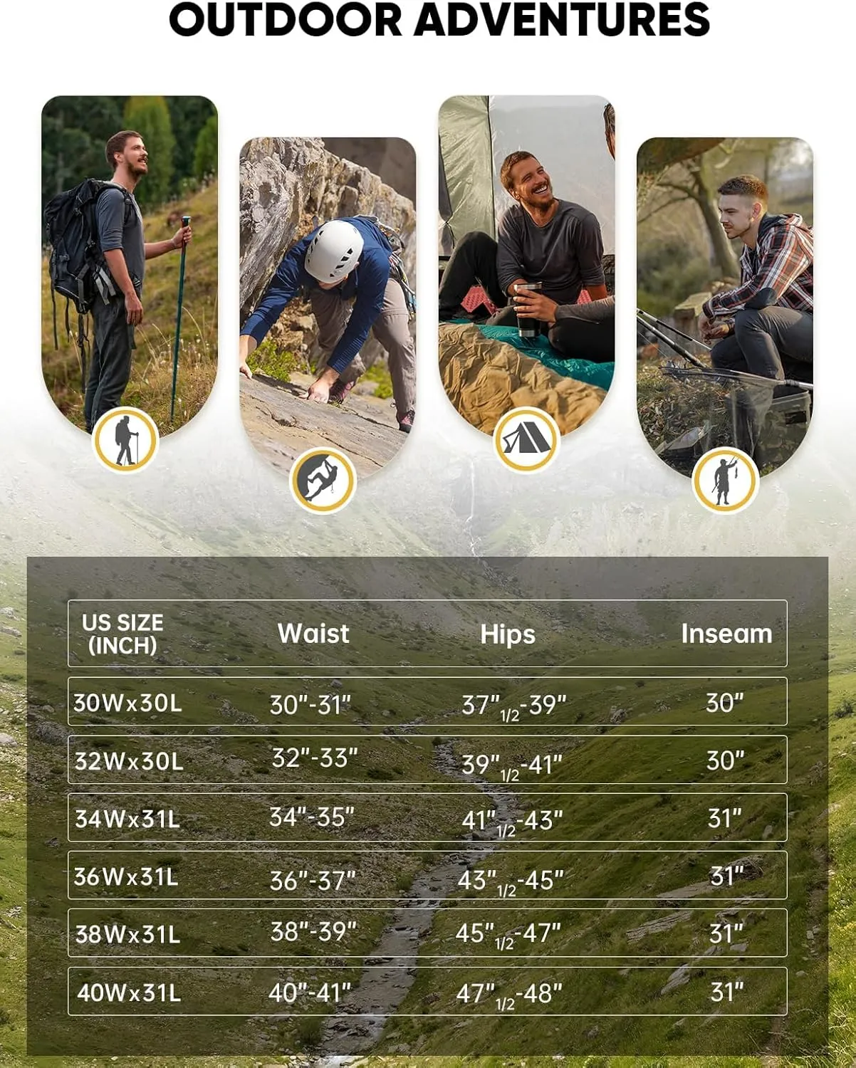 Cycorld Men's-Hiking-Pants-Lightweight-Water-Resistant-Quick-Dry Stretch for Travel Camping Fishing Outdoor