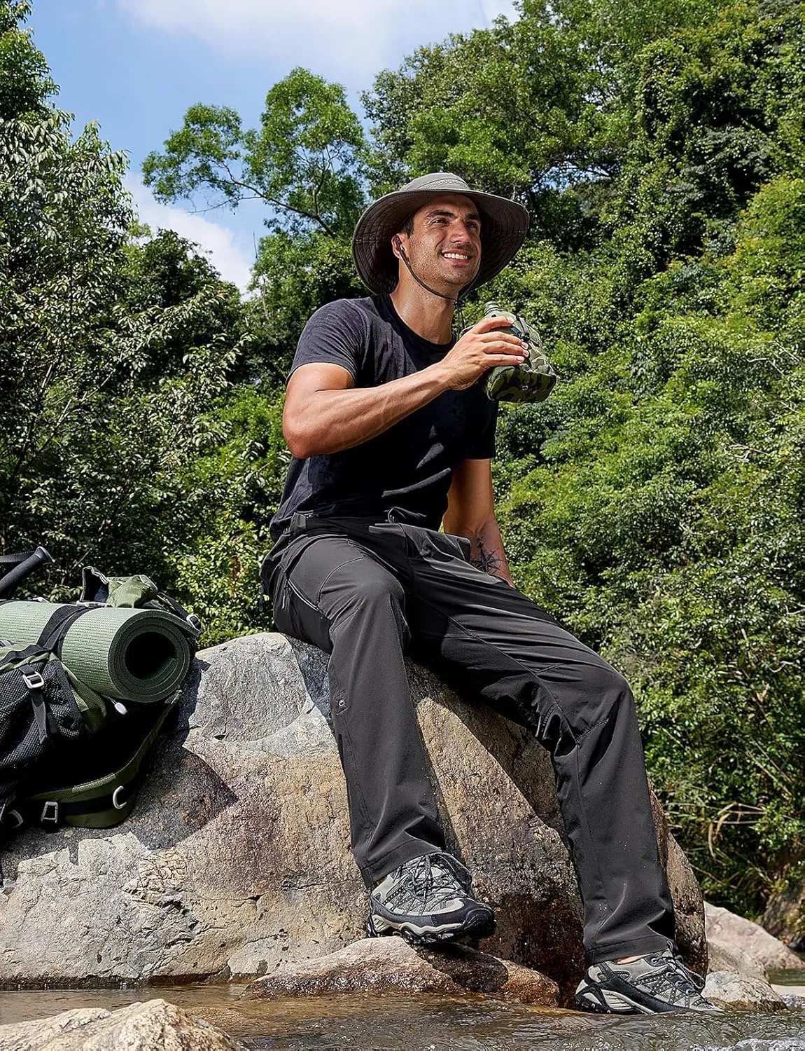 Cycorld Men's-Hiking-Pants-Lightweight-Water-Resistant-Quick-Dry Stretch for Travel Camping Fishing Outdoor