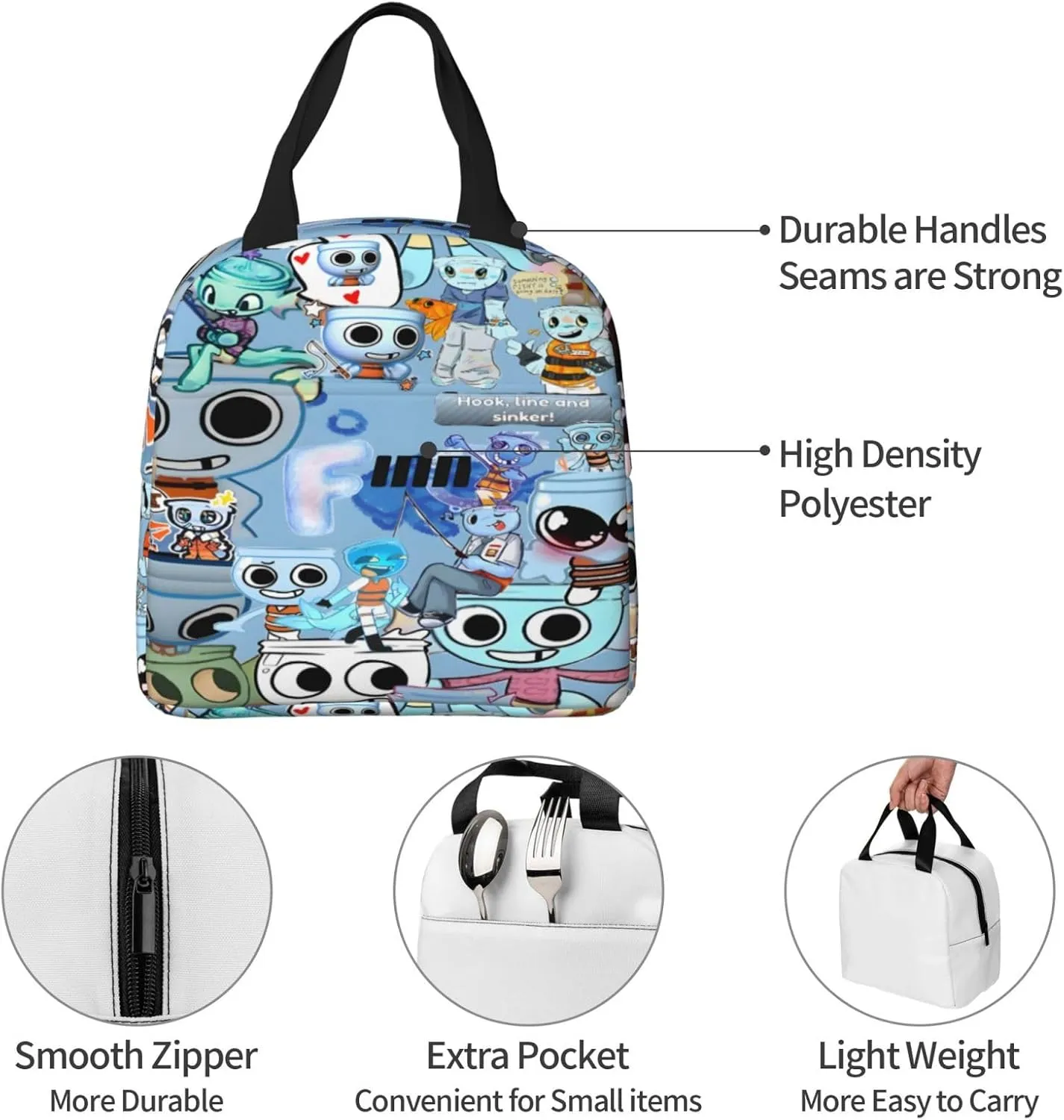 Dandys World Portable Lunch Bag, Large Capacity Lightweight Multipurpose Handbag, Unisex