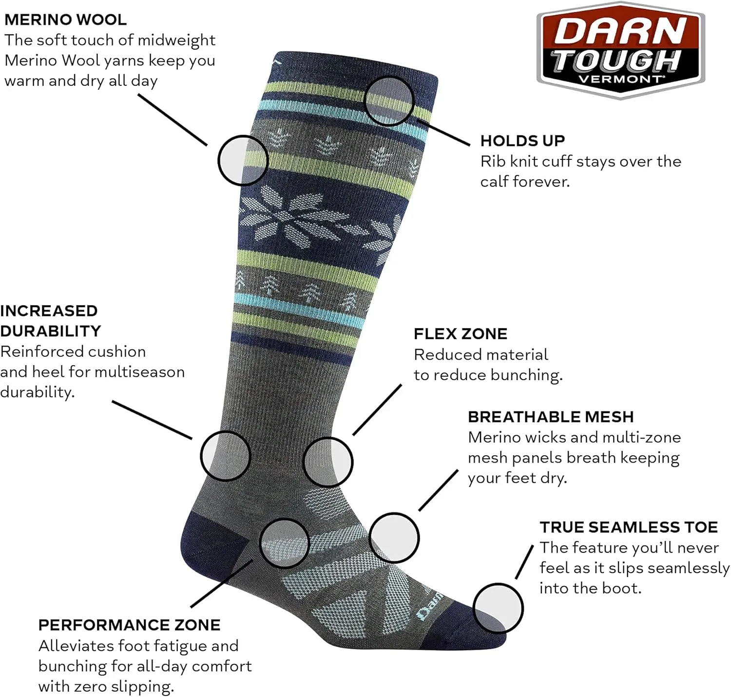 Darn Tough Women's Alpine OTC Lightweight Ski and Snowboard Sock (Style 8021) -
