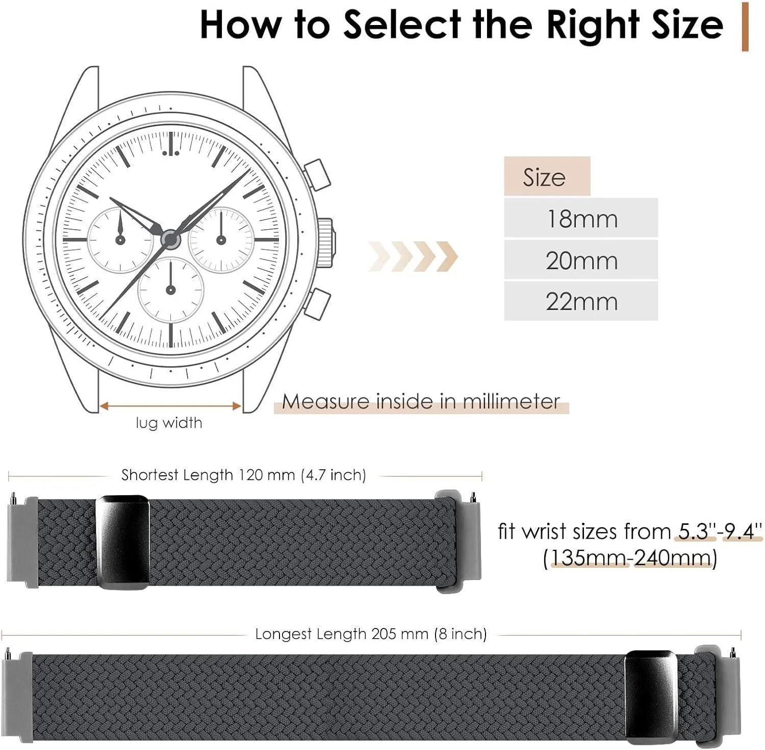 DASEB Nylon Bands Quick Release Braided Nylon Watch Bands Stretchy Sport Replacement Strap for Men and Women 20mm 22mm
