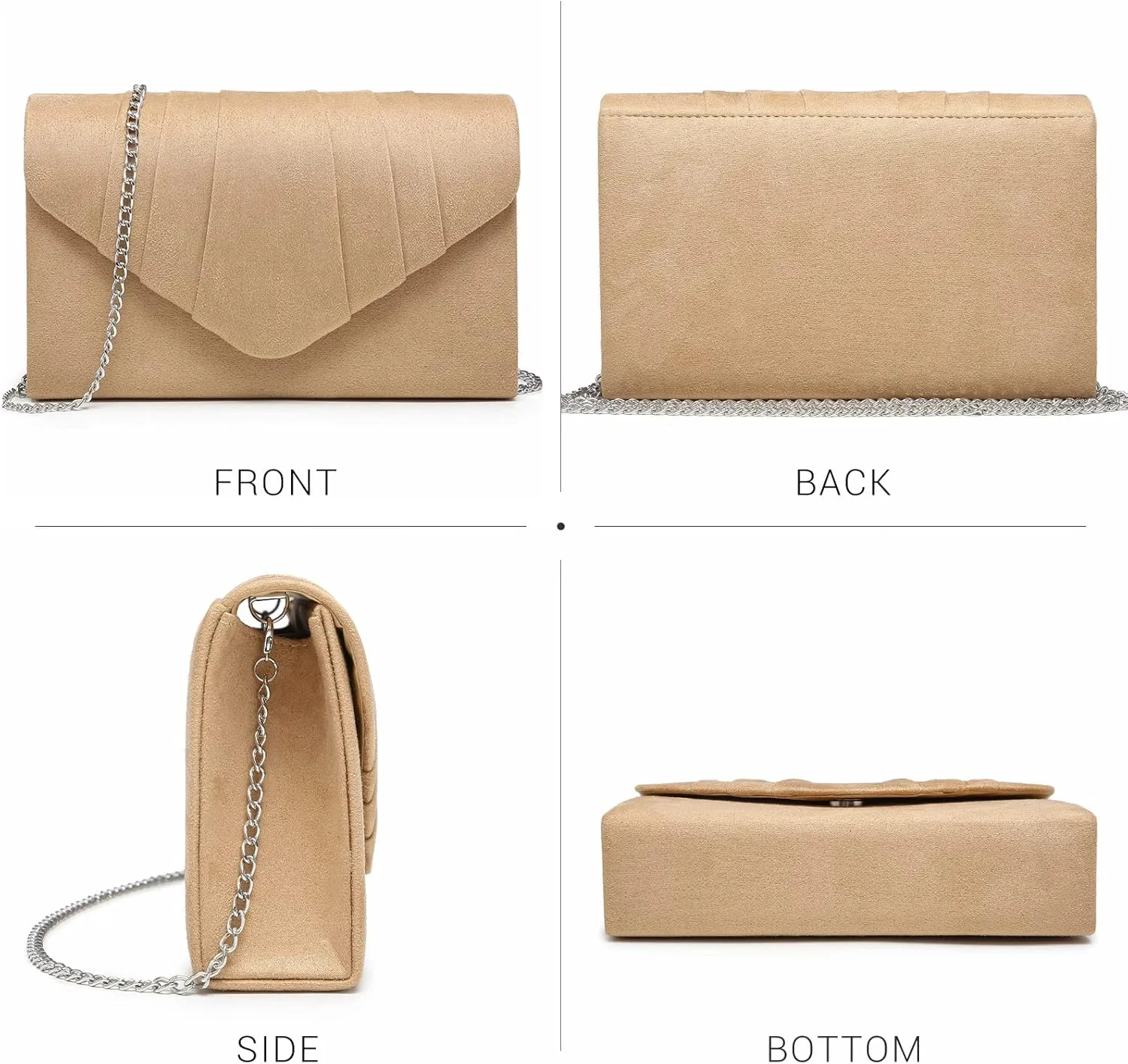Dasein Women's Evening Bag Pleated Envelope Clutch Handbag Wedding Party Bridal Purse