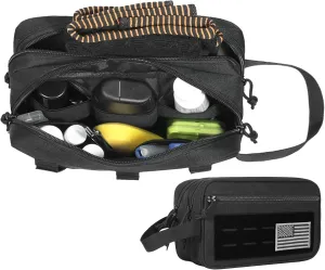 DBTAC Tactical Toiletry Bag for Men | Dry Wet Separate Hygiene Bag Compact Dopp Kit Mens Shaving Kit Travel shower Bag (Black)