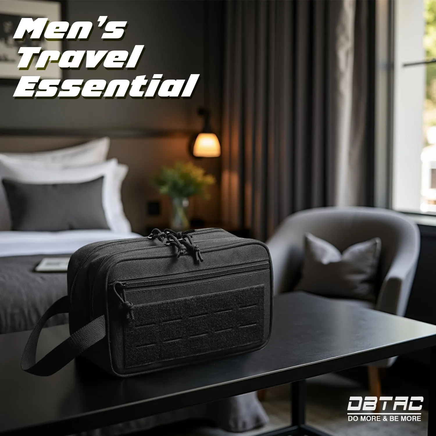 DBTAC Tactical Toiletry Bag for Men | Dry Wet Separate Hygiene Bag Compact Dopp Kit Mens Shaving Kit Travel shower Bag (Black)