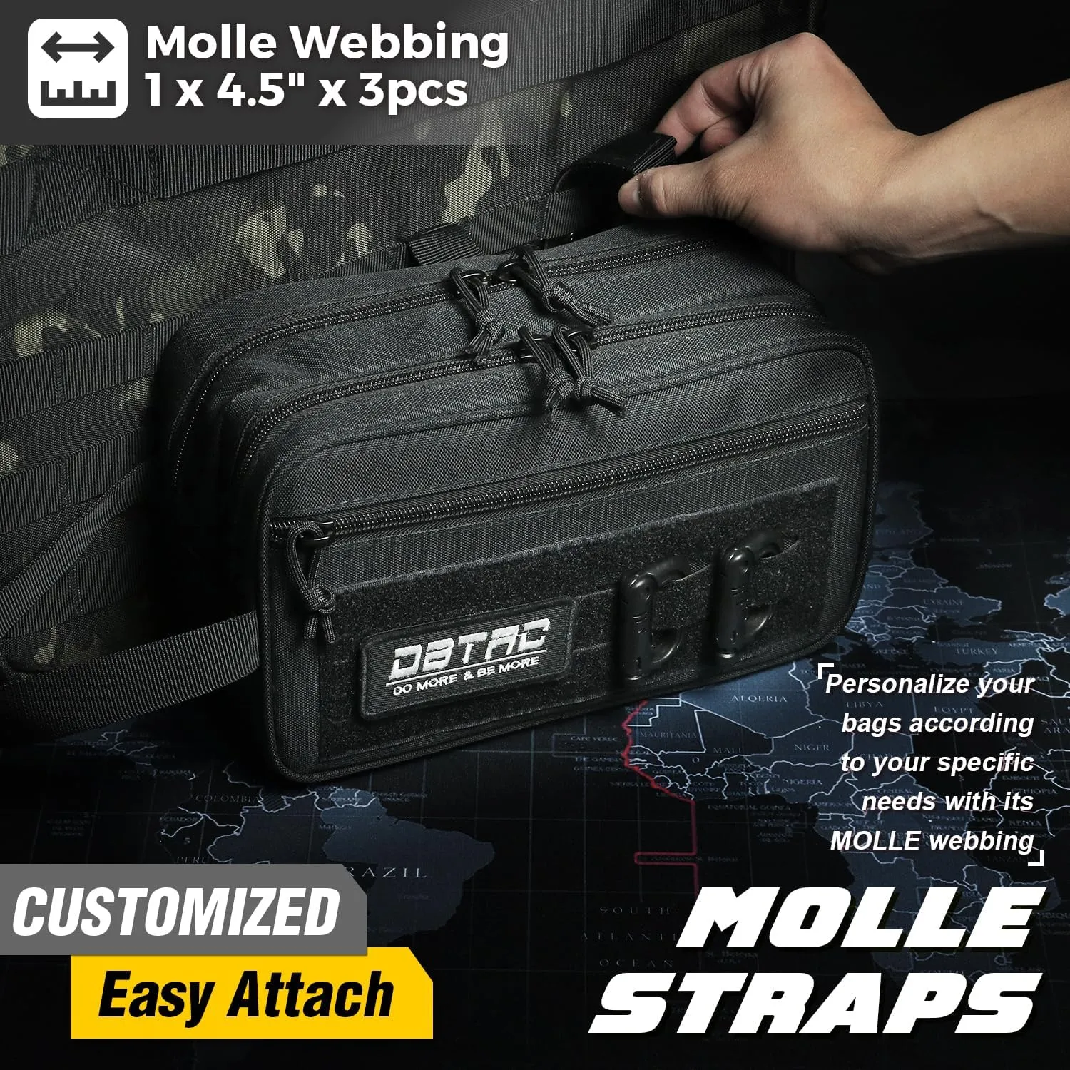 DBTAC Tactical Toiletry Bag for Men | Dry Wet Separate Hygiene Bag Compact Dopp Kit Mens Shaving Kit Travel shower Bag (Black)