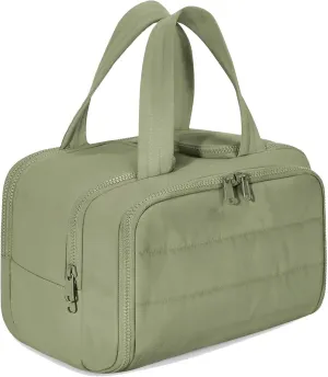 Decisive Makeup Bag, Elouva Toiletry Bag, Large Capacity Wide-Open Travel Cosmetic Bag, 4-in-1 Puffy Multi-functional Toiletry Bag, Portable Hanging Organizer, Dry-and-Wet Separation (Green)