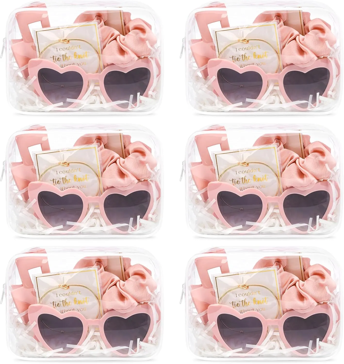 DEEKA 30 Pcs Bridesmaid Proposal Bag Set Gift Clear Makeup Toiletry Bag Bachelorette Party Favors Sunglasses Hair Claw Clips Scrunchies Knot Bracelets Bridal Wedding Party Gifts (Pink)