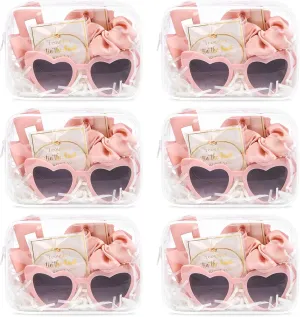 DEEKA 30 Pcs Bridesmaid Proposal Bag Set Gift Clear Makeup Toiletry Bag Bachelorette Party Favors Sunglasses Hair Claw Clips Scrunchies Knot Bracelets Bridal Wedding Party Gifts (Pink)